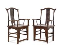 A Pair of Chinese Elmwood Yokeback Chairs