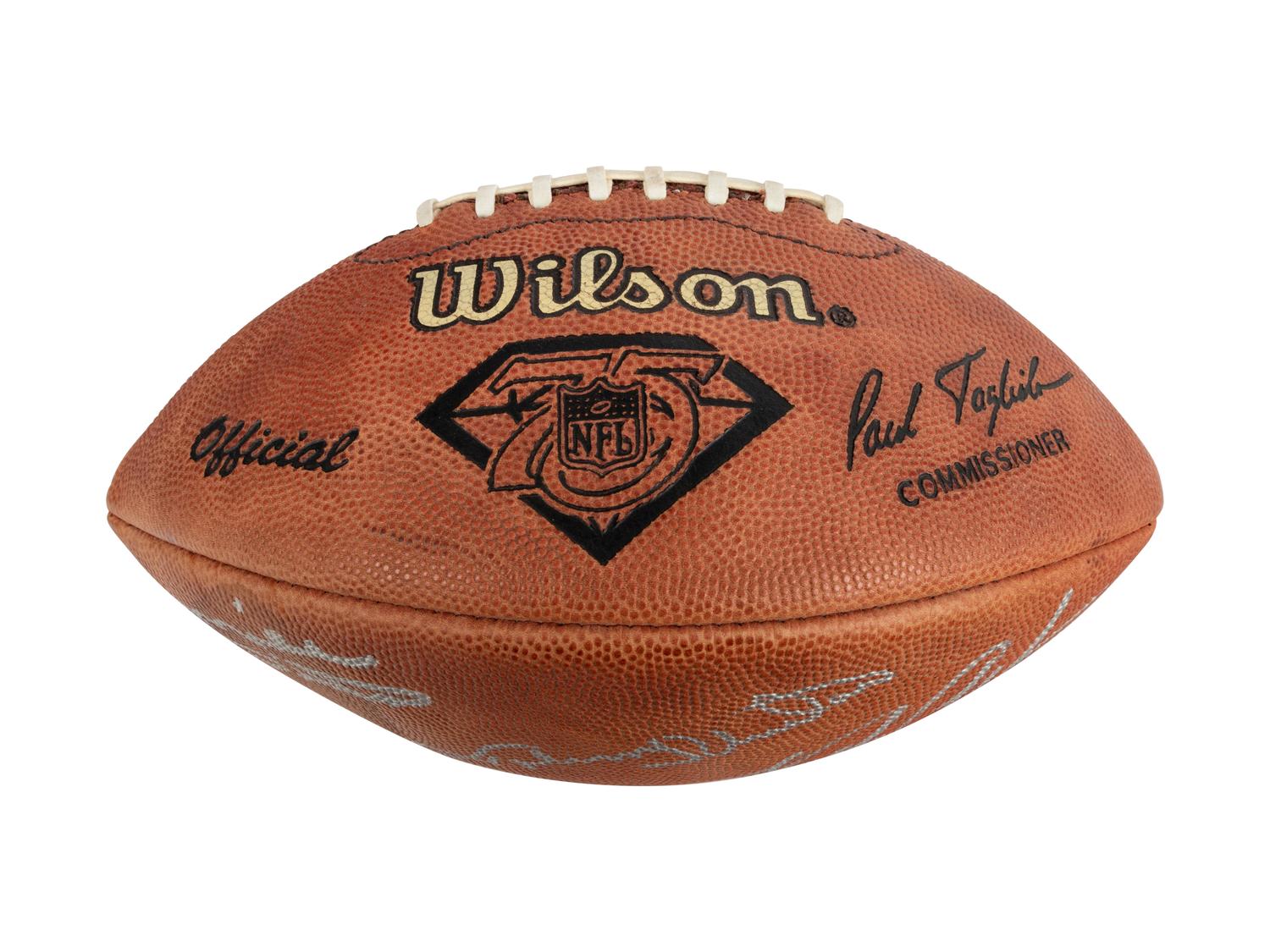 Mike Ditka’s Personally Owned Wilson NFL 75 Multi-Signed Hall of Fame Autograph Football Formerly Displayed at Mike Ditka's Restaurant