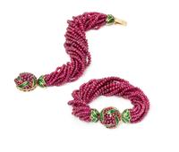 A Pair of 18 Karat Yellow Gold, Enamel and Ruby Bead Convertible Bracelets/Necklace, Verdura, 114.20 dwts.