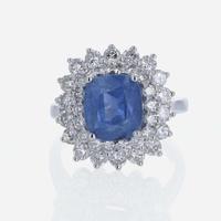 A Sapphire, Diamond, and 18K White Gold Ring