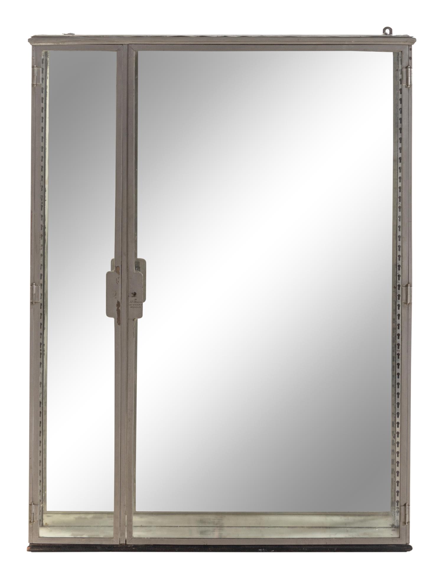 A Belgian Steel and Glass Pharmacy Case with Adjustable Glass Shelves