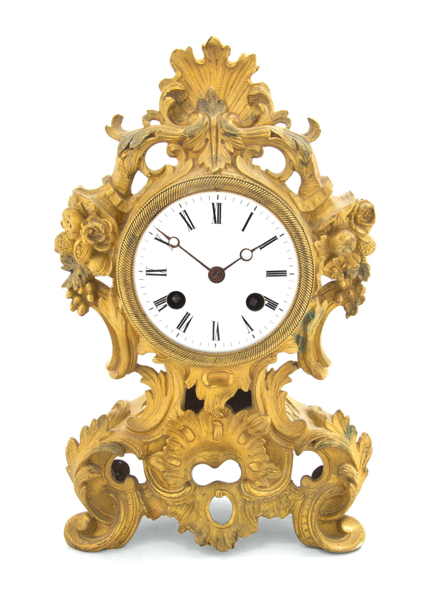 A Louis XV Style Gilt Bronze Shelf Clock, Height 10 inches.