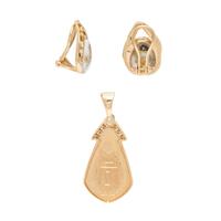Gold-In-Quartz and Yellow Gold Earrings and Pendant