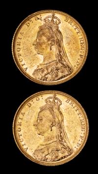 Two United Kingdom 1889-M Sovereign: Jubilee Head-Melbourne Mint Gold Coin