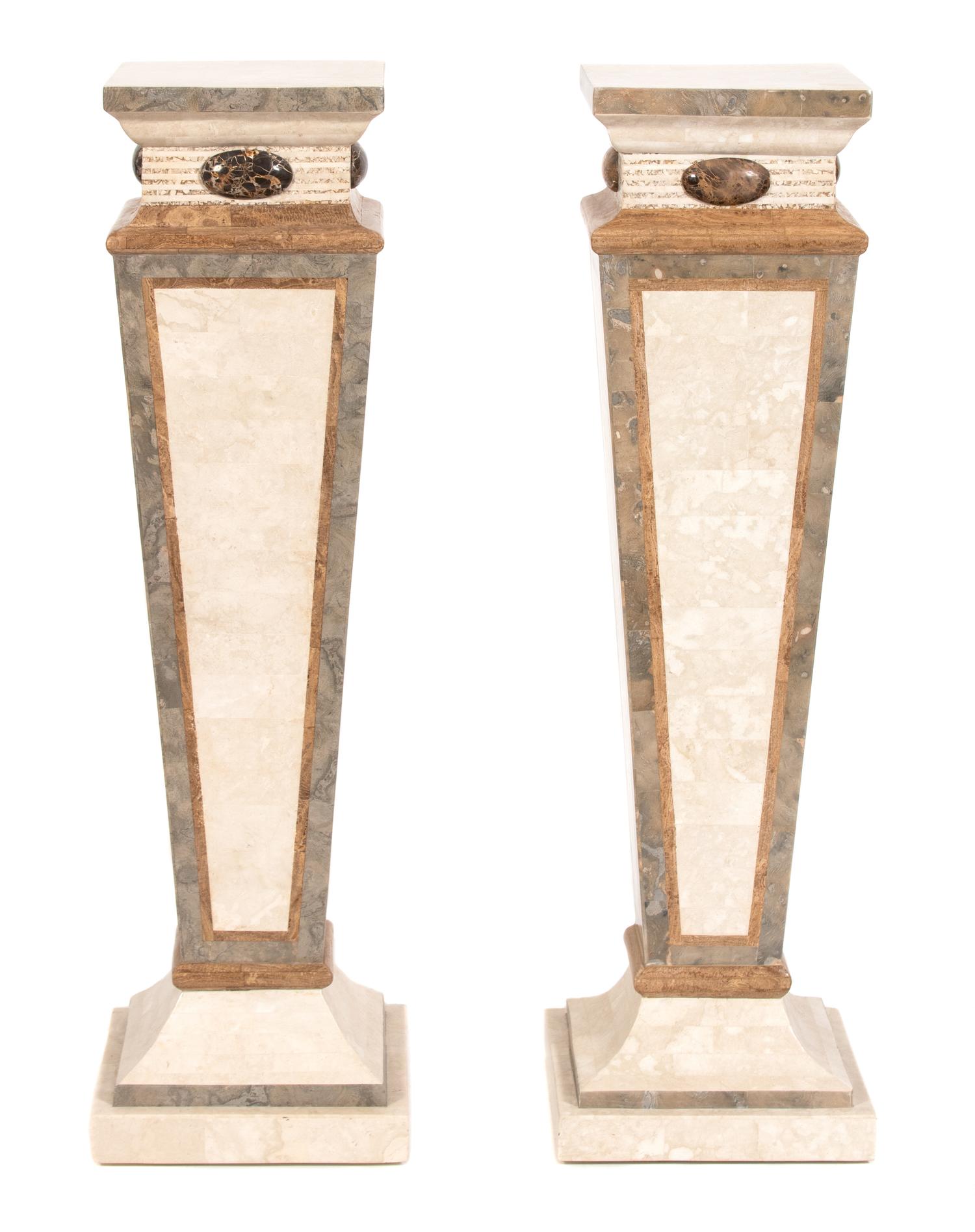 Four Italian Marble and Stone Veneered Pedestals Height 44 1/4 x width 13 x depth 13 inches. — 20TH CENTURY