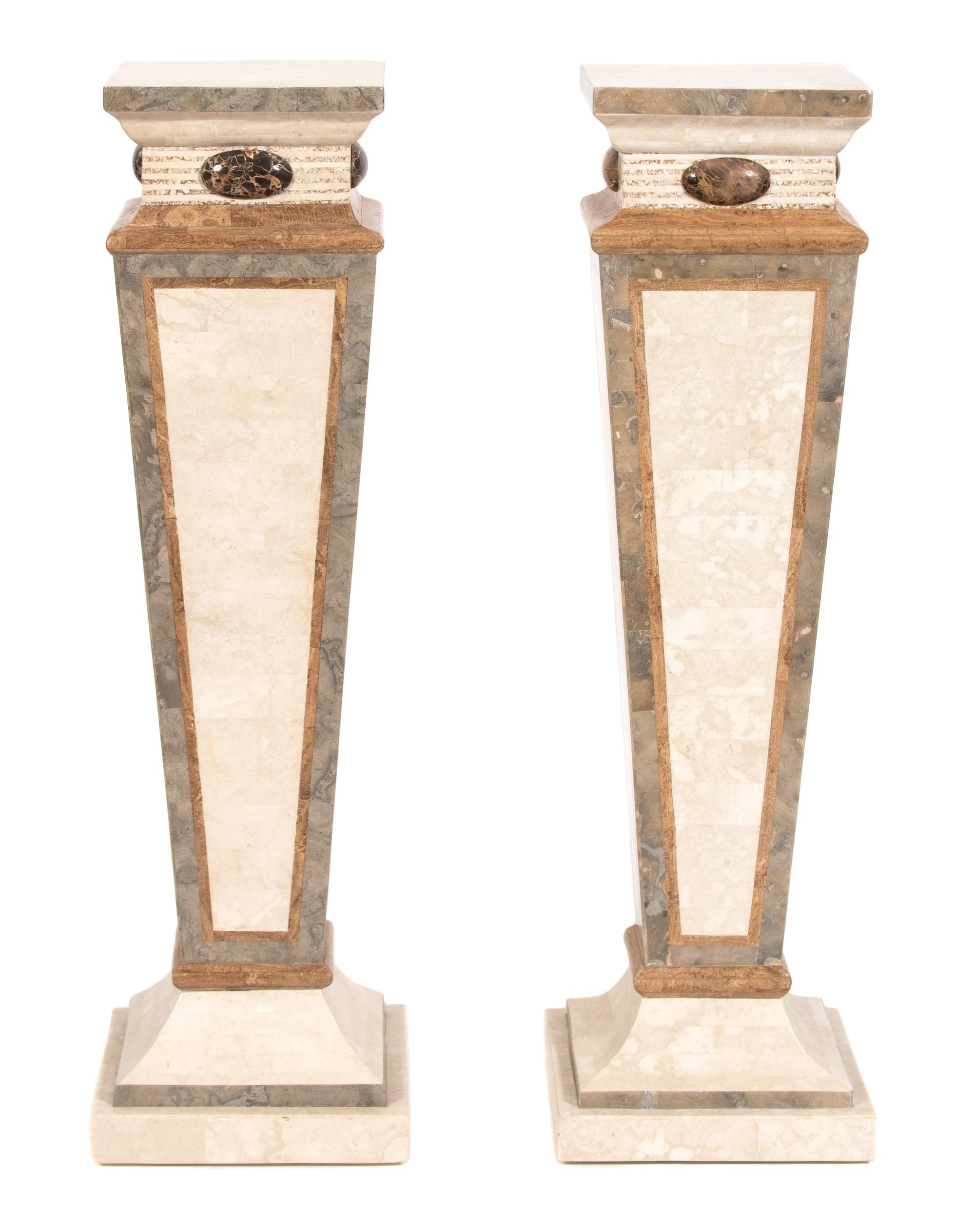 Four Italian Marble and Stone Veneered Pedestals Height 44 1/4 x width 13 x depth 13 inches. — 20TH CENTURY