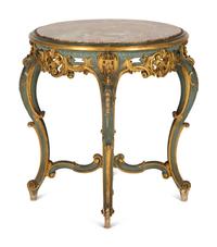 An Italian Rococo Style Painted and Parcel Gilt Marble-Top Table