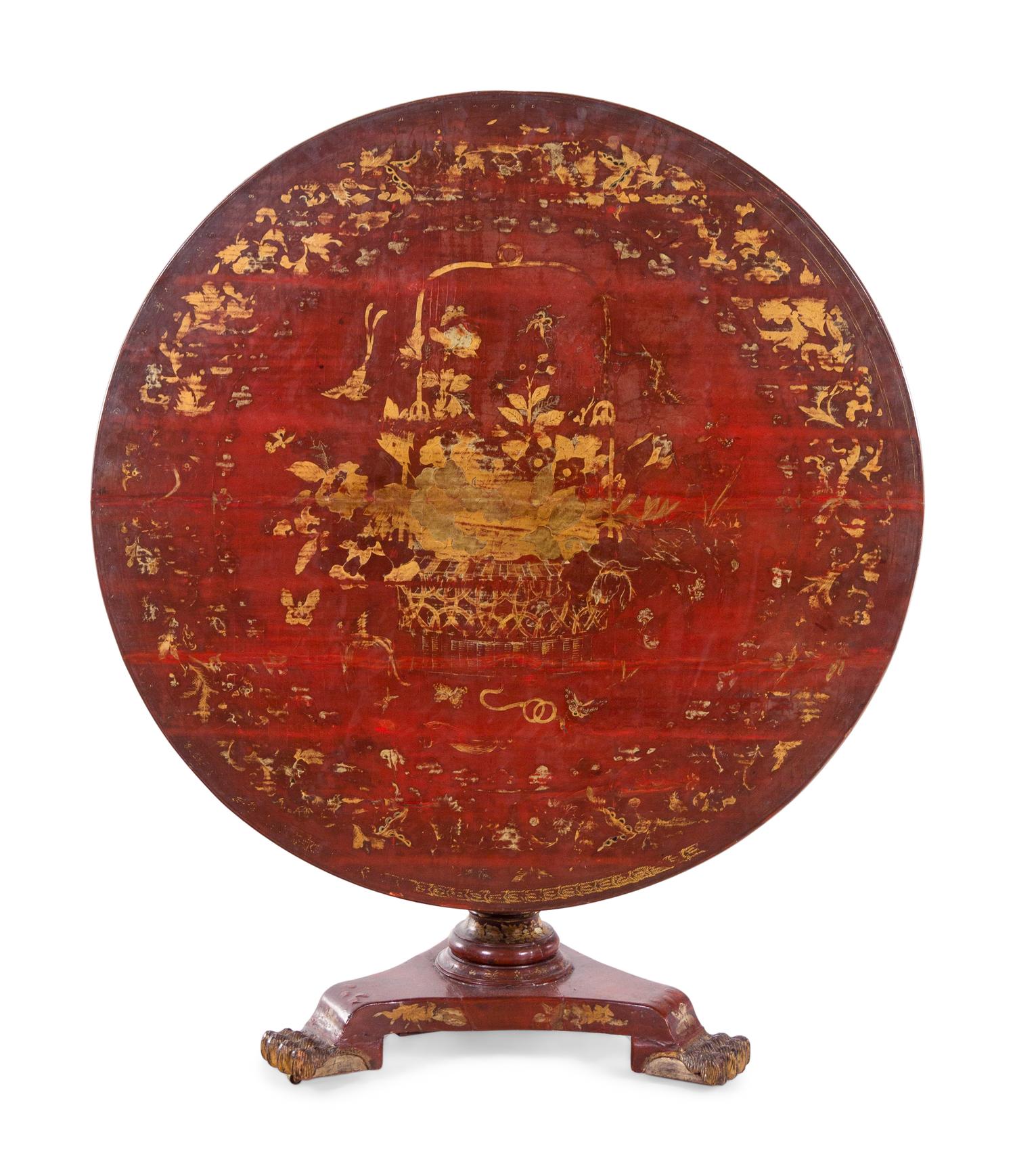 A Regency Style Lacquered and Japanned Tilt-Top Table