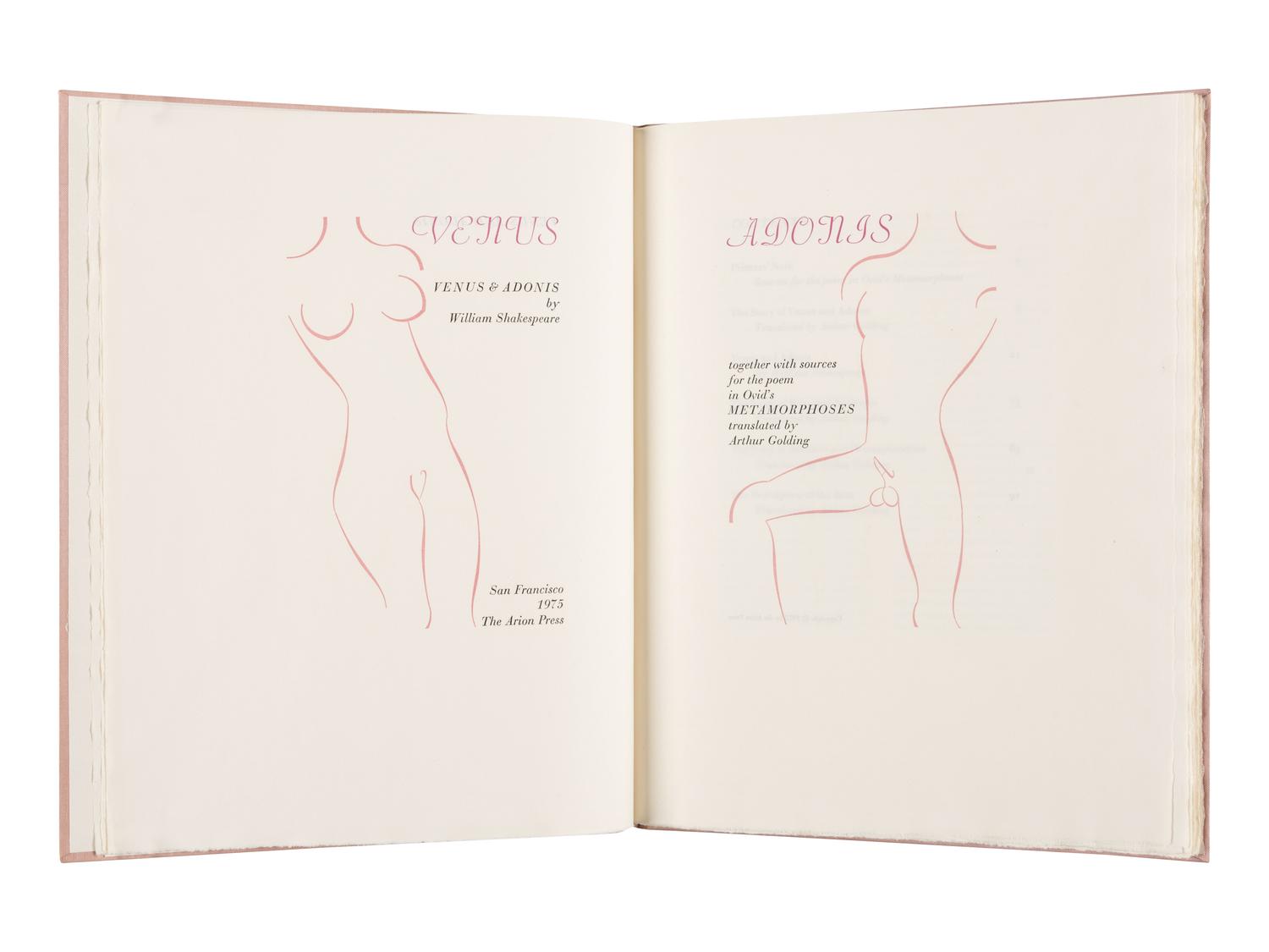 [ARION PRESS]. SHAKESPEARE, William (1564-1616). Venus and Adonis . San Francisco: Arion Press, 1975.