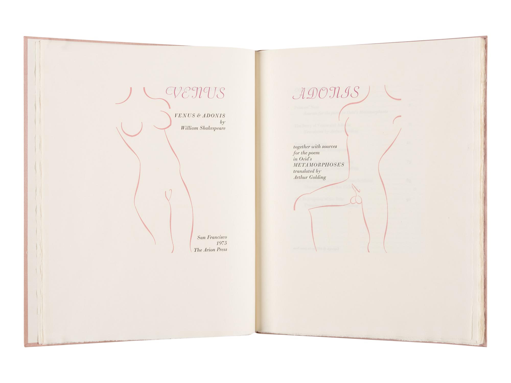[ARION PRESS]. SHAKESPEARE, William (1564-1616). Venus and Adonis . San Francisco: Arion Press, 1975.