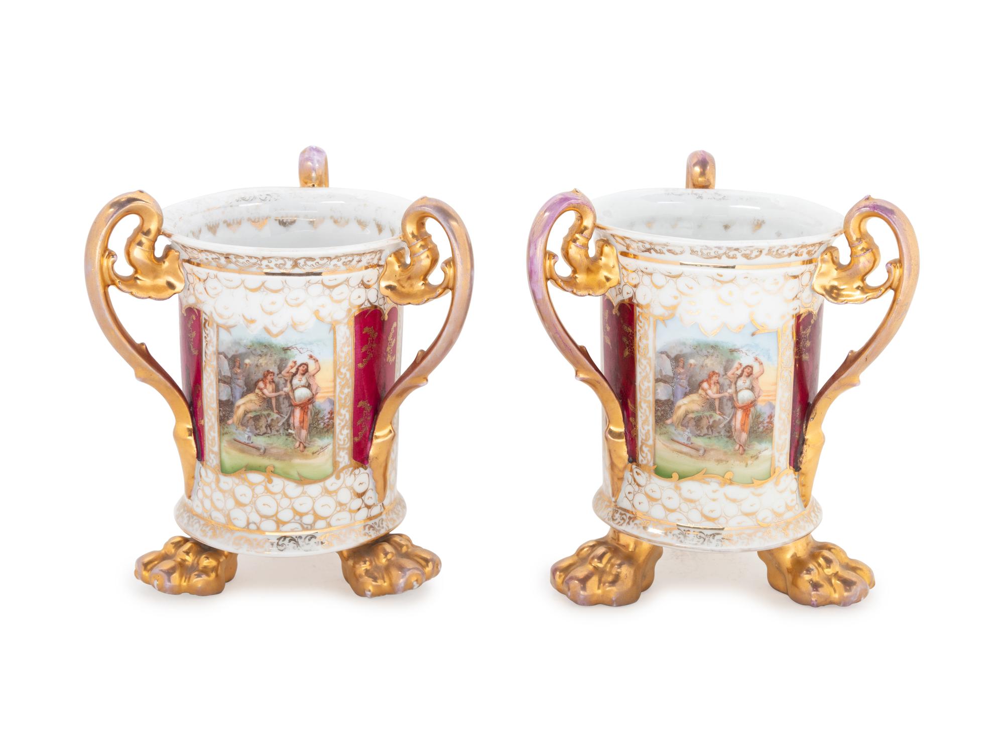A Pair of Schierholz Porcelain Loving Cups