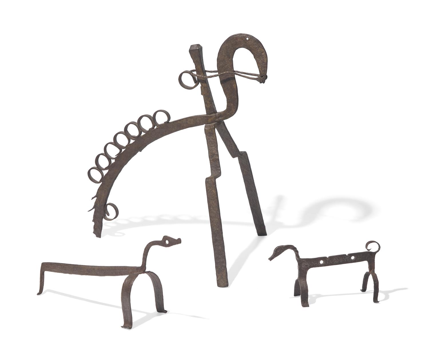 A Group of Three Wrought Iron Spit Holders, French or Basque Region, 18th Century