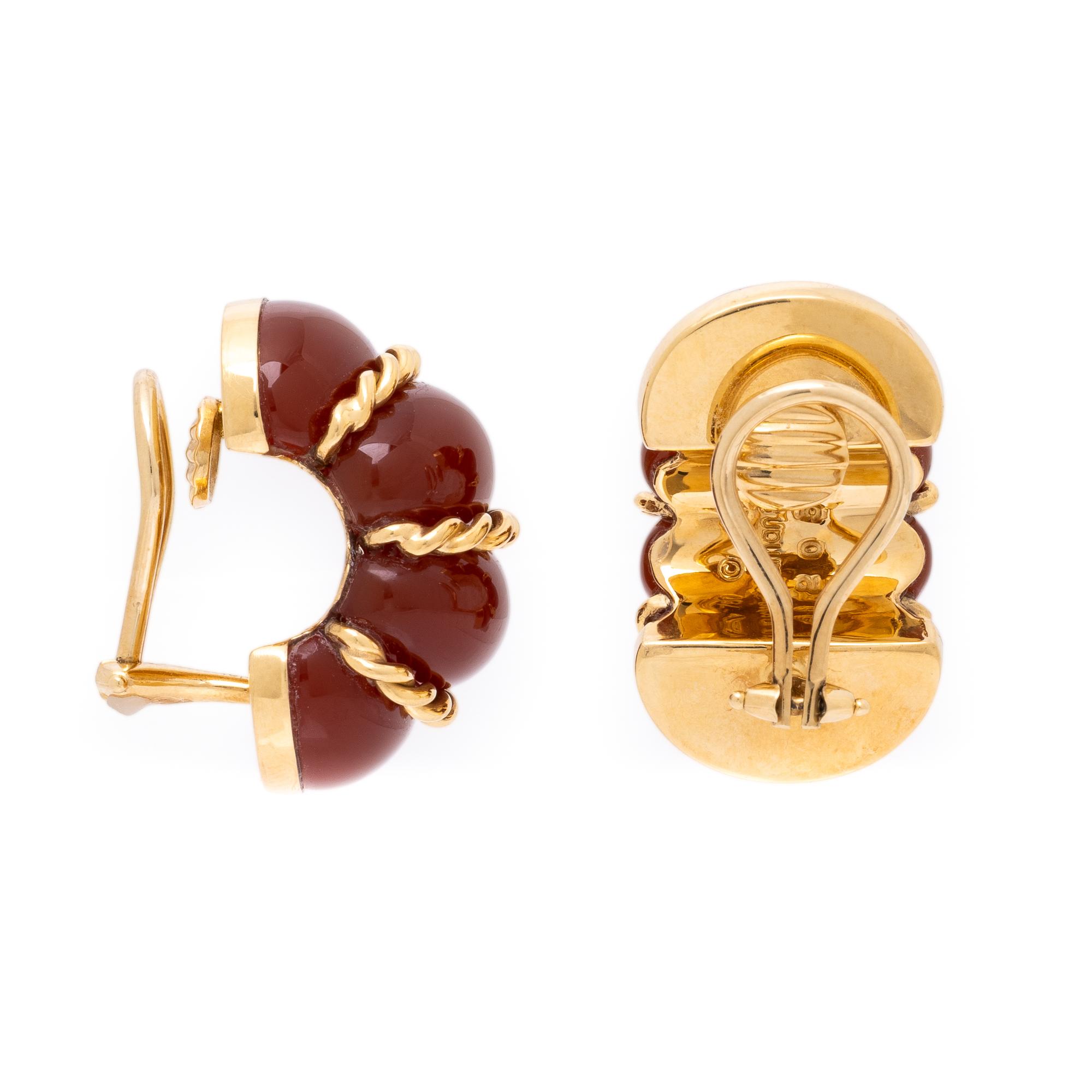 Seaman Schepps, Carnelian and Yellow Gold 'Shrimp' Earrings