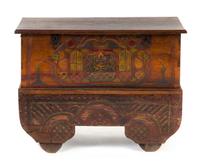 An Indian Carved and Polychromed Marriage Chest Height 37 x width 41 x depth 17 inches.