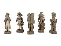 Five French Limestone Garden Figures of Musicians