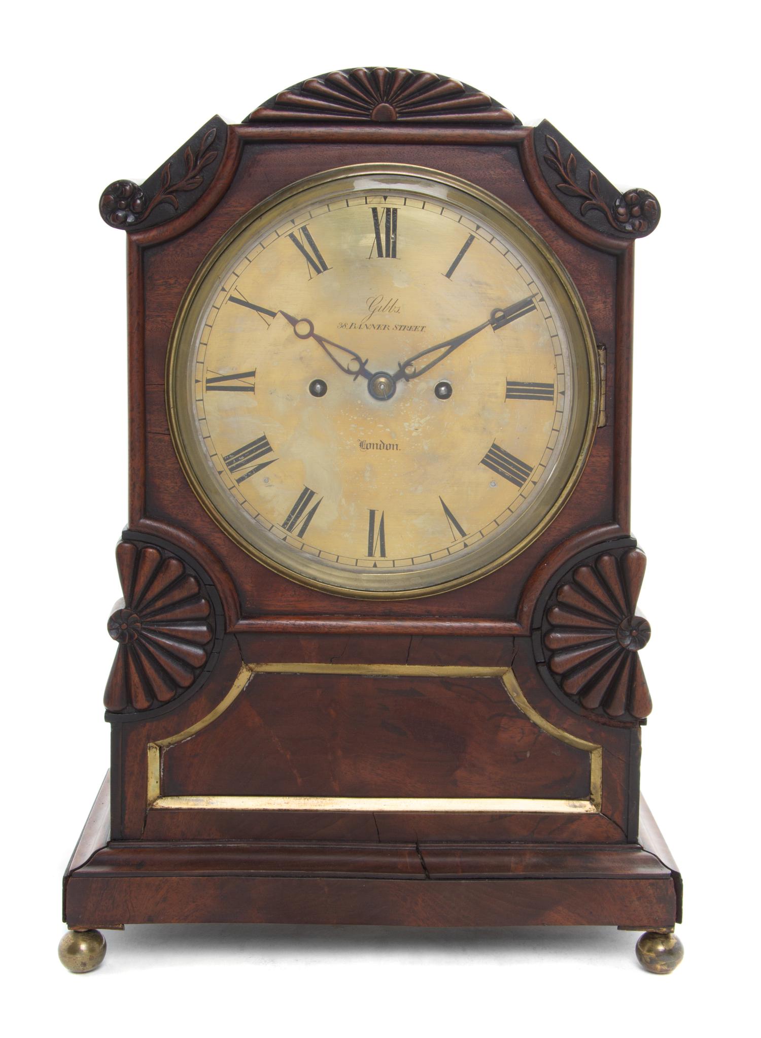 An English Mahogany Mantel Clock Height 17 3/4 inches. — GEORGE GIBBS, LONDON