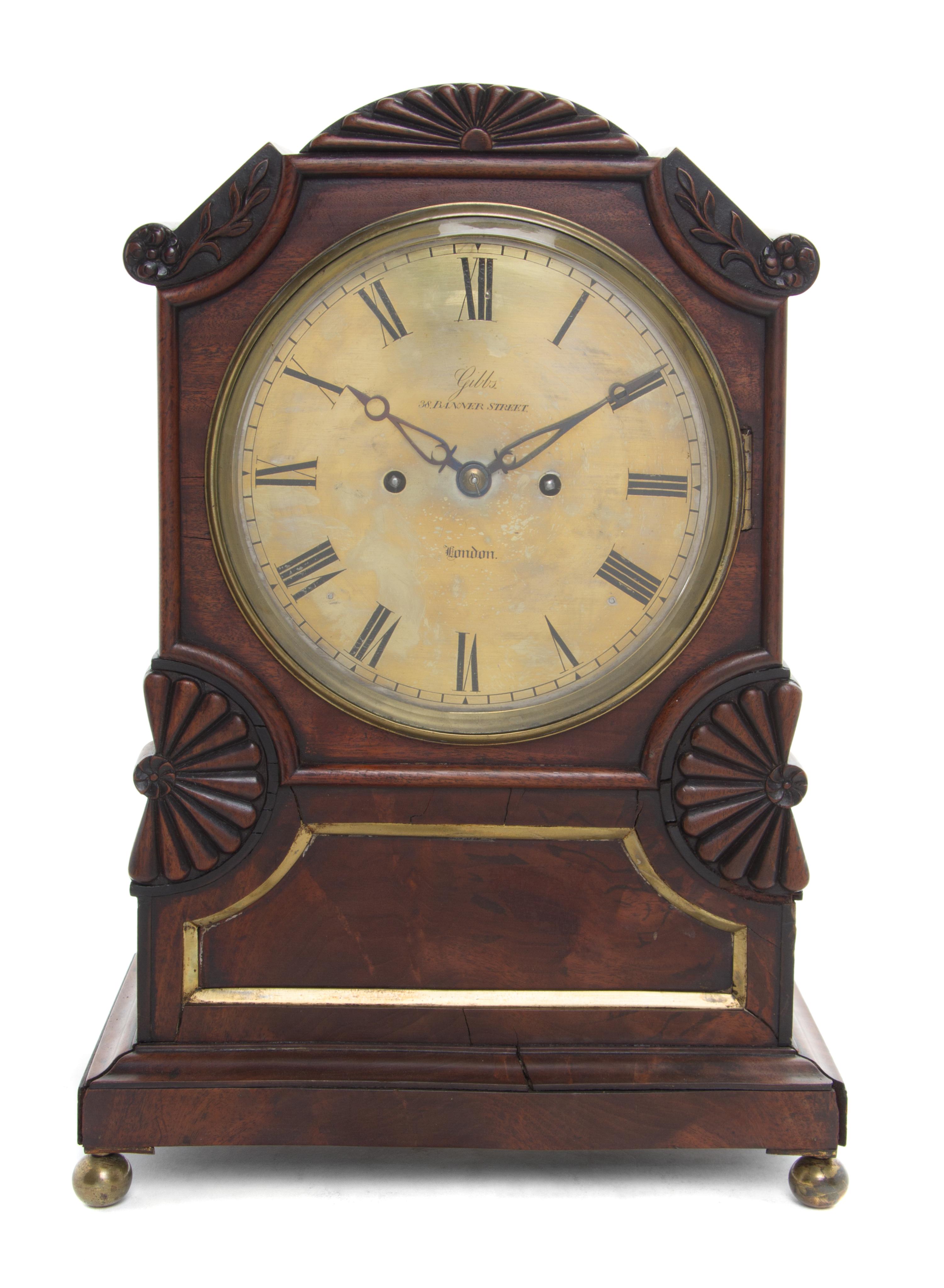 An English Mahogany Mantel Clock Height 17 3/4 inches. — GEORGE GIBBS, LONDON