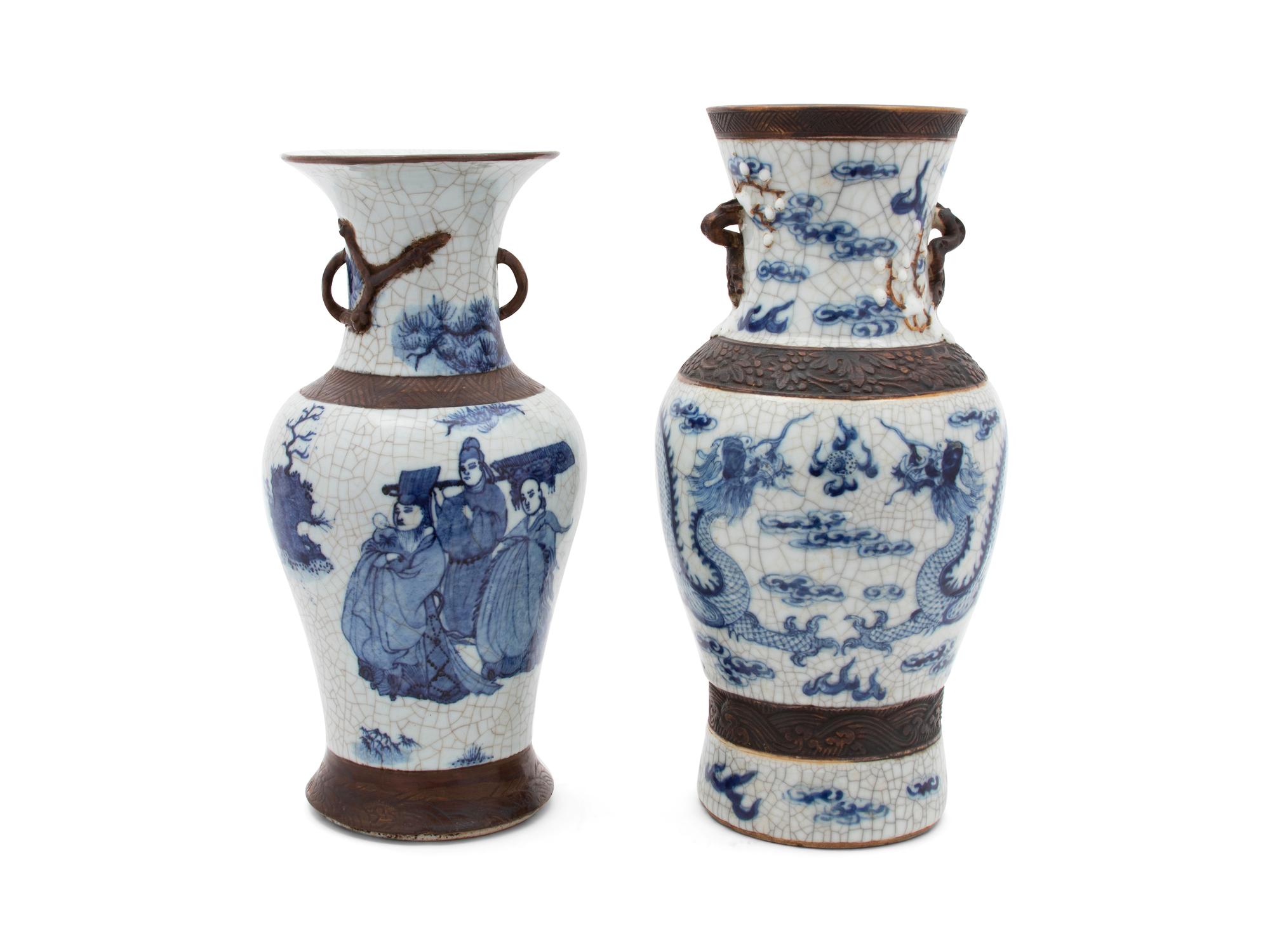 Two Chinese Blue and White Crackle Glaze Vases — 19TH CENTURY