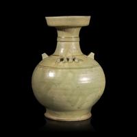 A Chinese Green Glazed Vase, Northern Dynasties — 北朝 青釉盤口瓶