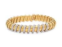An 18 Karat Bicolor Gold and Diamond Cuff Bracelet, Italian,
