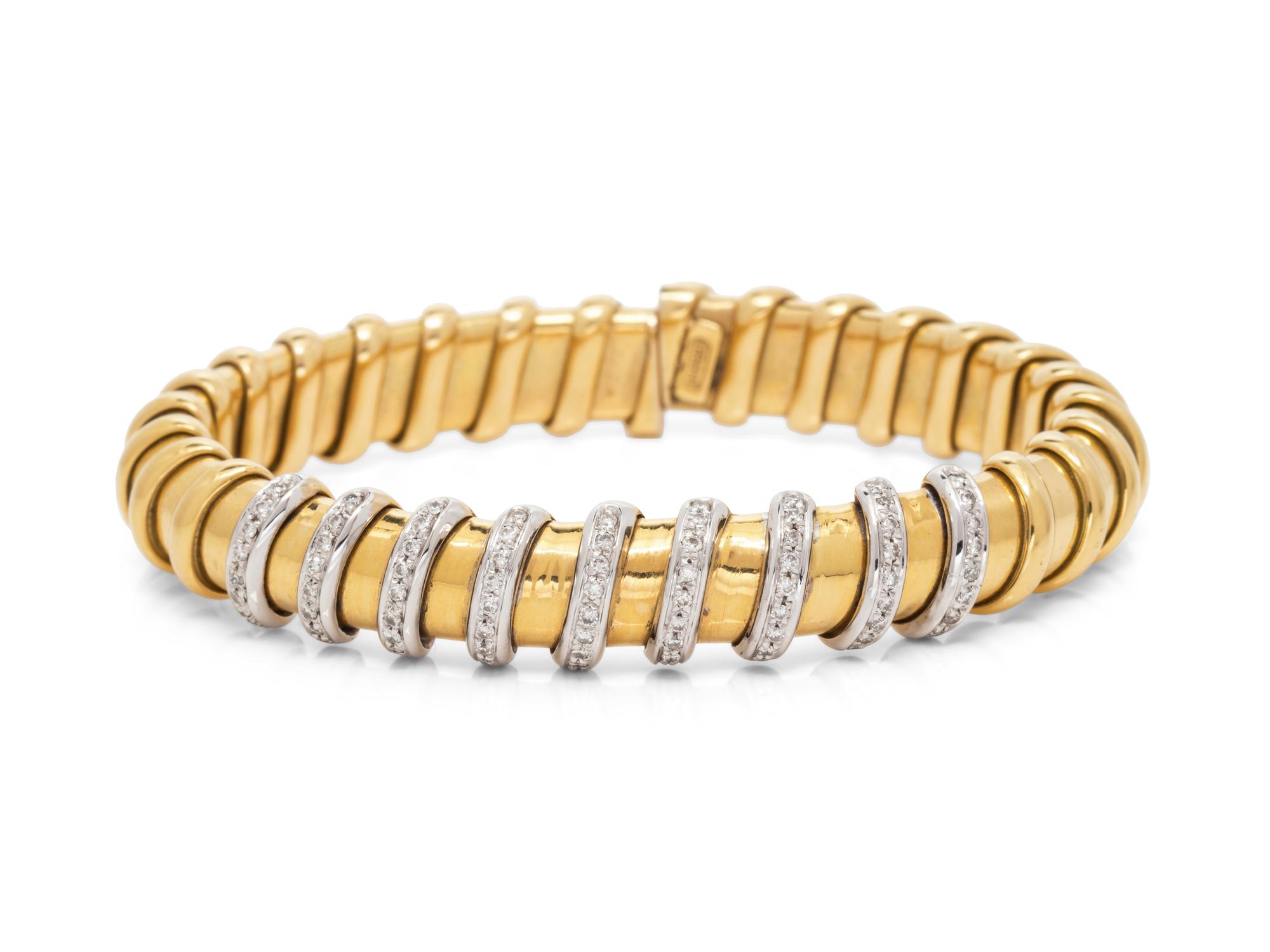 An 18 Karat Bicolor Gold and Diamond Cuff Bracelet, Italian,