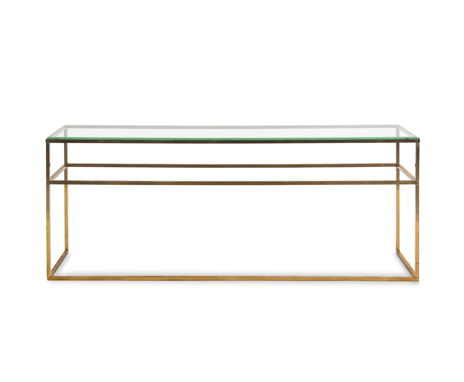A Lacquered Brass and Glass Console Table