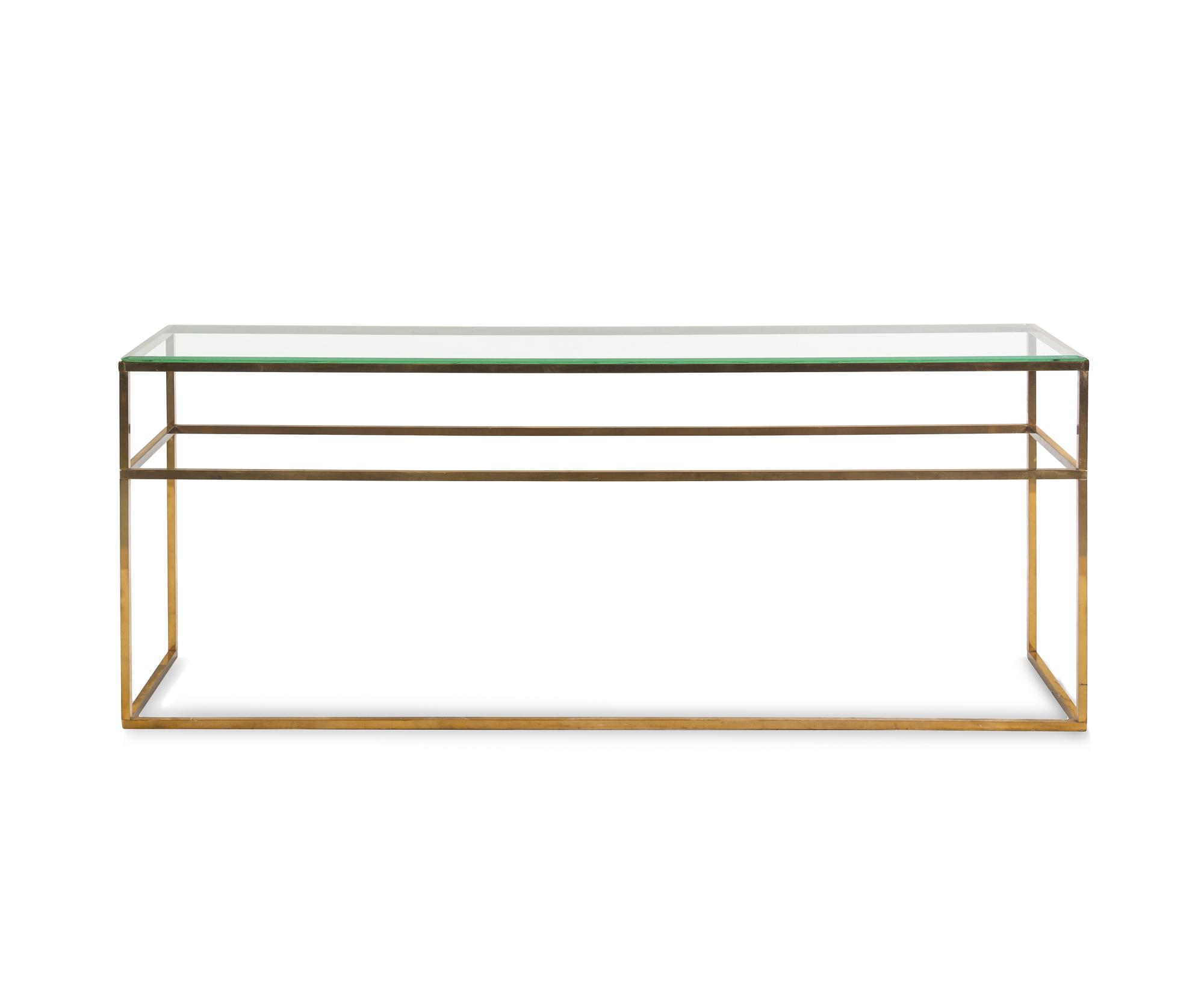 A Lacquered Brass and Glass Console Table