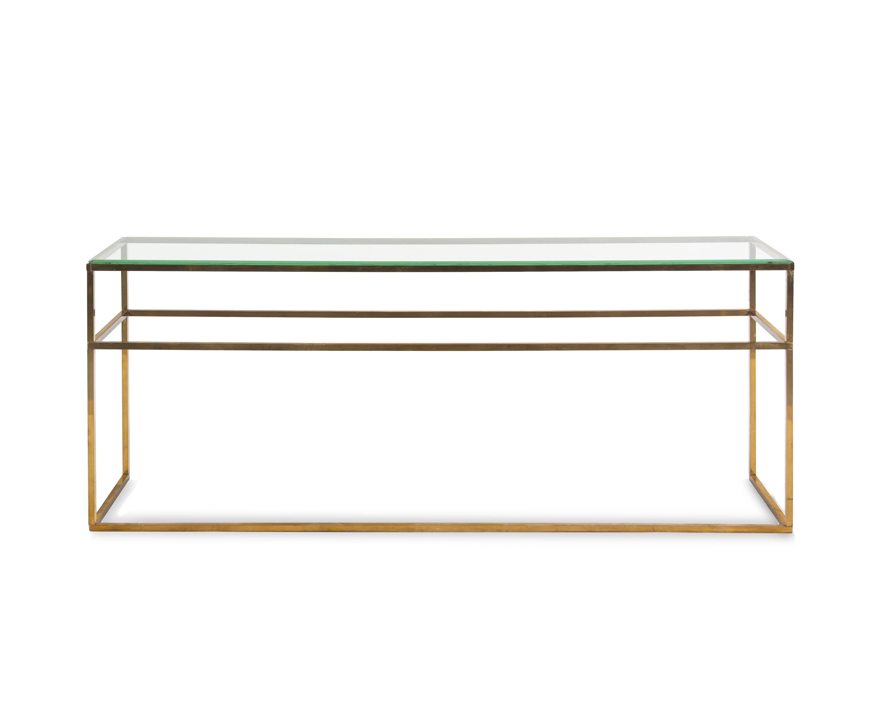 A Lacquered Brass and Glass Console Table
