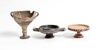 A Group of Three Ancient Greek Ceramic Vases Width of widest 3 1/2 inches.