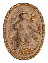Four Italian Neoclassical Painted and Parcel-Gilt Papier-Mâché Relief Plaques