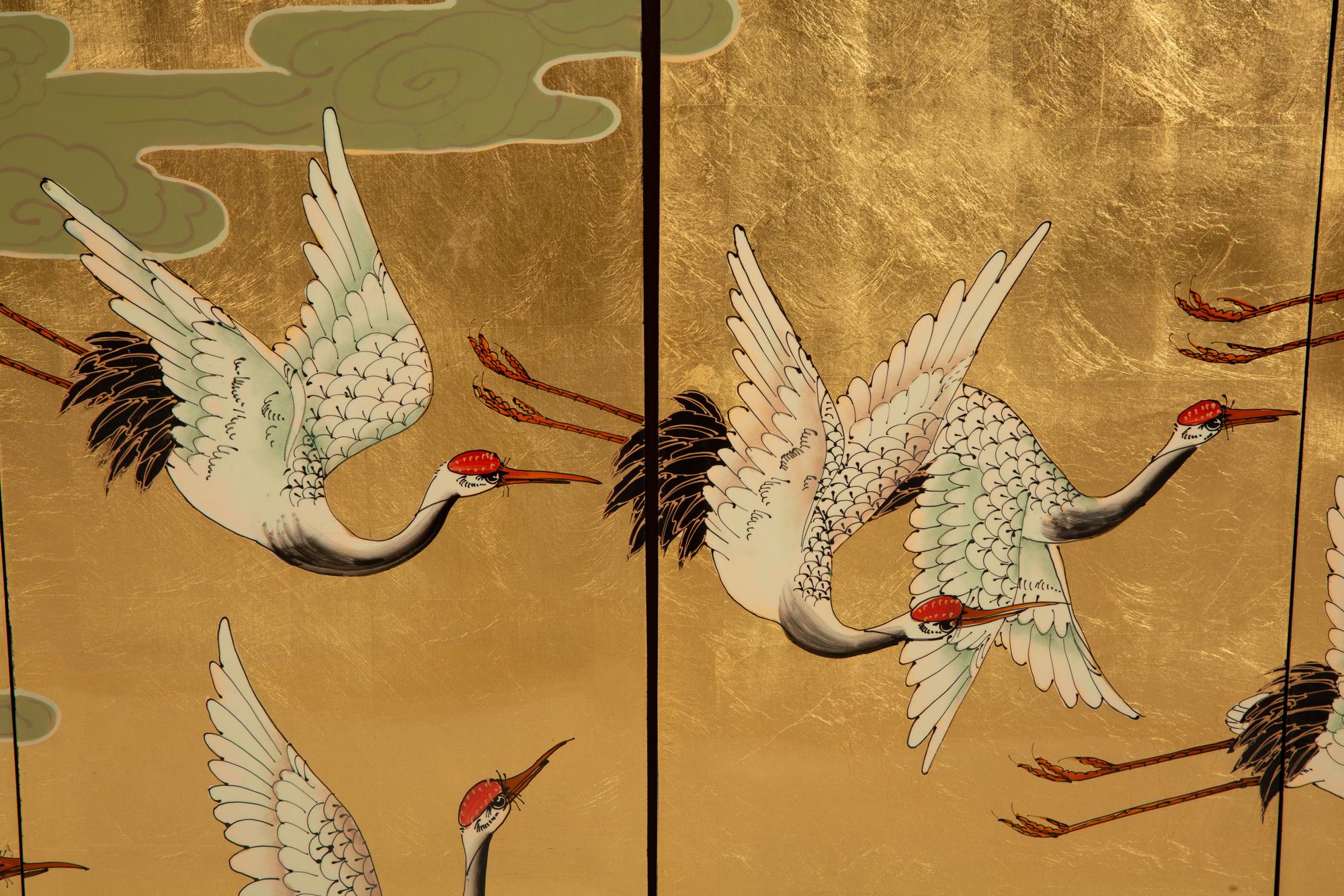 A Japanese Four-Panel Laquered Wall Screen