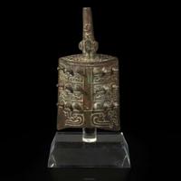 An unusual small Chinese patinated bronze bell, Yongzhong 青铜甬钟 Warring states period ??