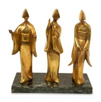 Three Japanese Brass Figures of Odori Dancers