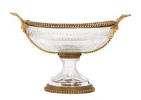 A Gilt Bronze Mounted Cut Glass Centerpiece Bowl Height 14 x width over handles 22 inches.