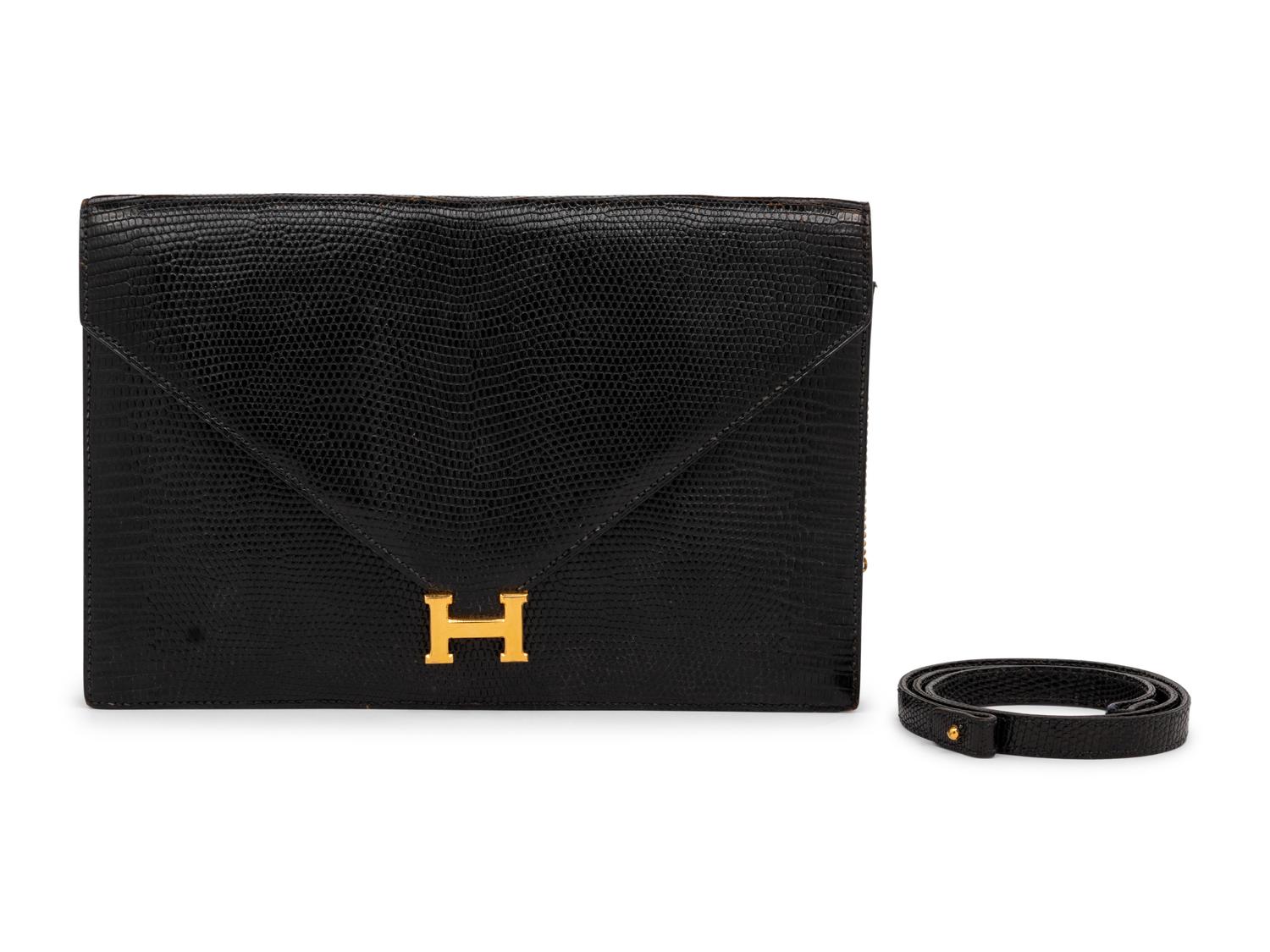 Hermès Lydie Clutch in Black Lizard, Mid-Late 20th Century