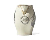 A Liverpool Gilt-Decorated and Transfer-Printed Creamware Presentation Pitcher, Early 19th Century