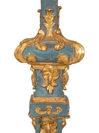 A Pair of Italian Baroque Blue-Painted and Parcel-Gilt Pedestals