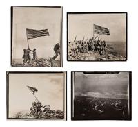 ROSENTHAL, Joe (1911-2006). Flag Raising on Mt. Suribachi, Iwo Jima. -- Aerial View of a Pacific Island. -- The 28th Regiment Atop Mt. Suribachi. -- Four Marines with Flag, Mr. Suribachi. 1945.