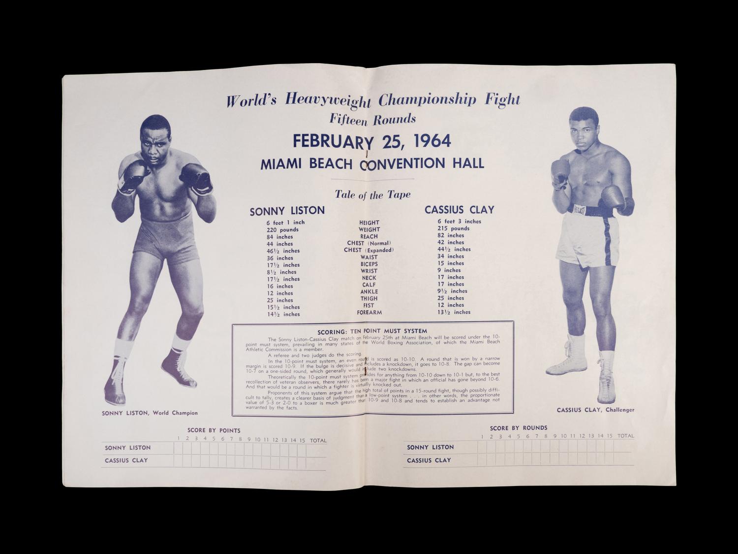 A 1964 Sonny Liston vs. Cassius Clay Heavyweight Boxing Championship On Site Fight Program
