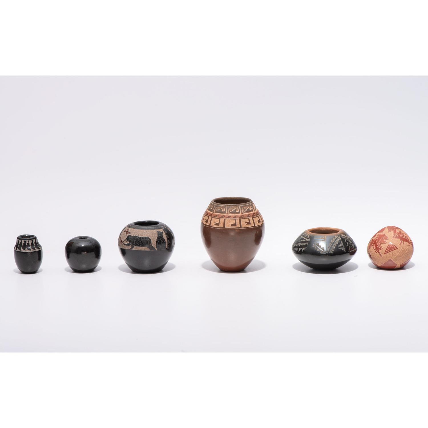 Group of Six Miniature Santa Clara Pottery