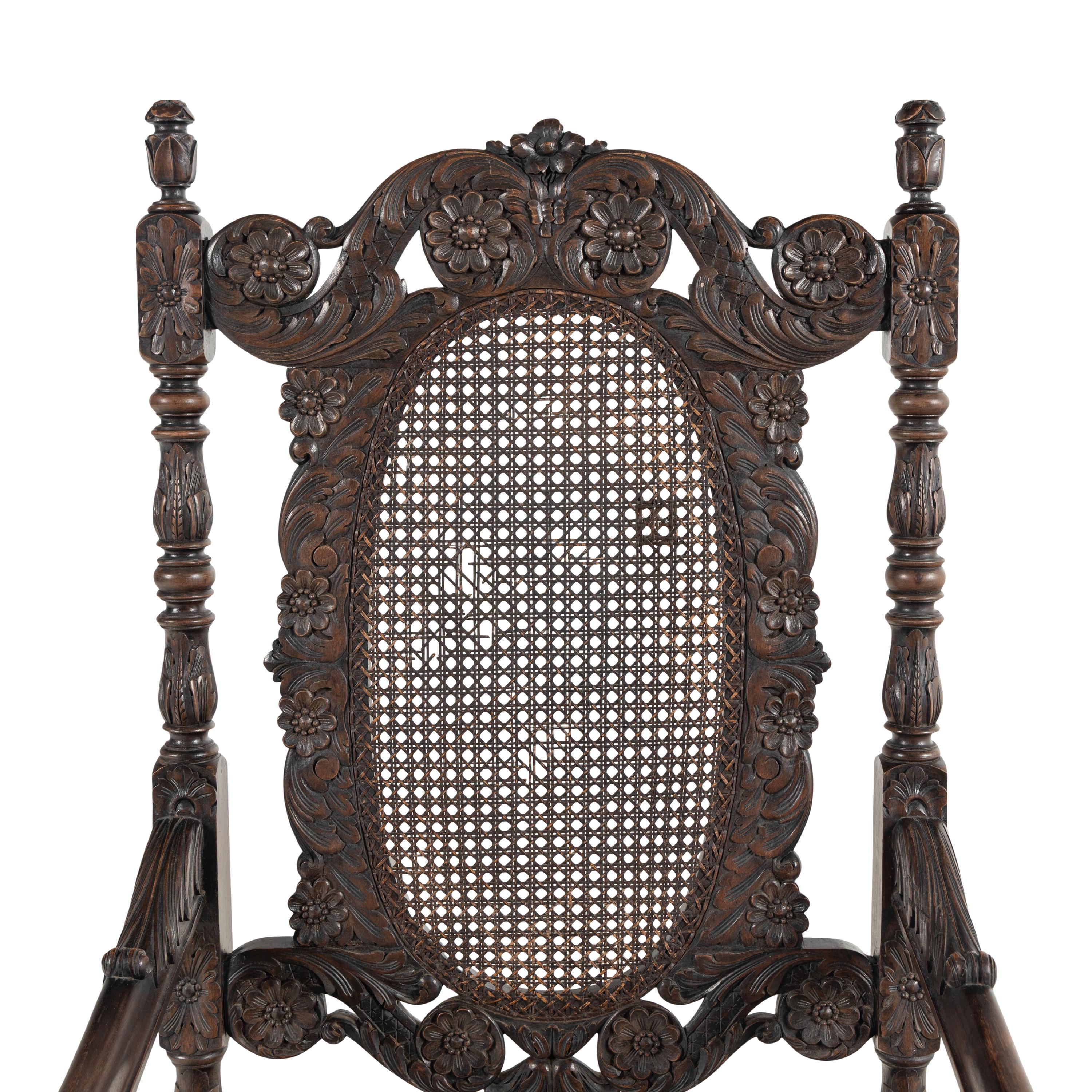 A William and Mary Style Carved Walnut Armchair
