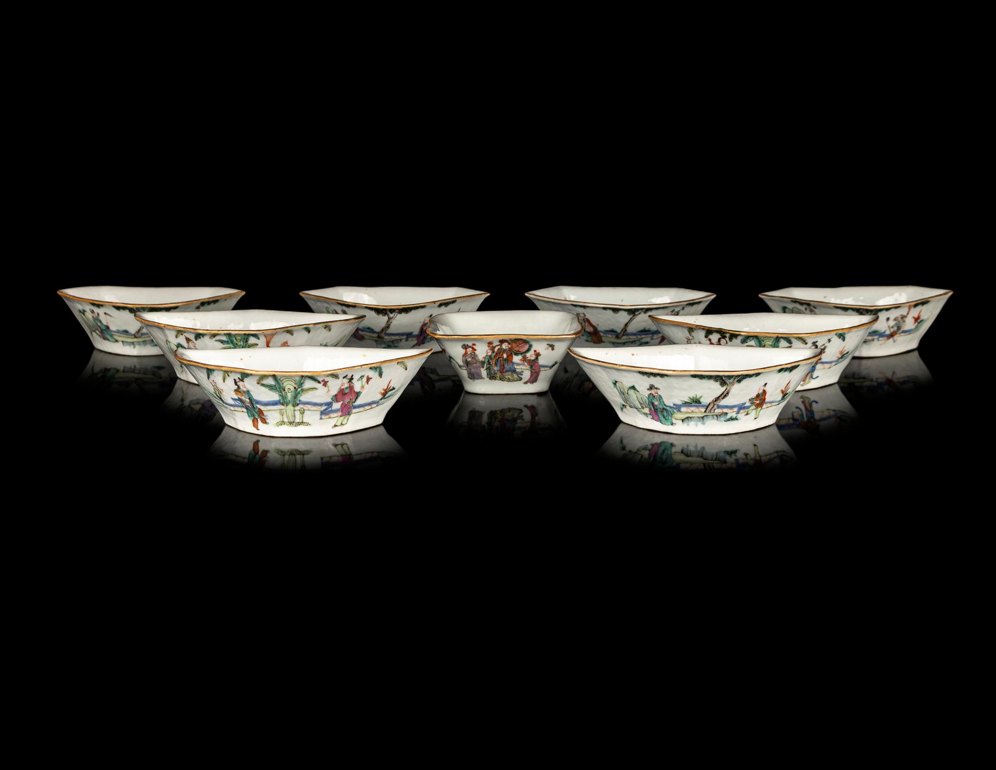 Two Chinese Famille Rose Porcelain Sweetmeats Sets