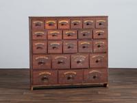A Country Grain-Painted and Parcel Gilt Pine Apothecary Chest