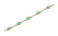 A Platinum, Green Tourmaline and Diamond Bracelet, 16.00 dwts.