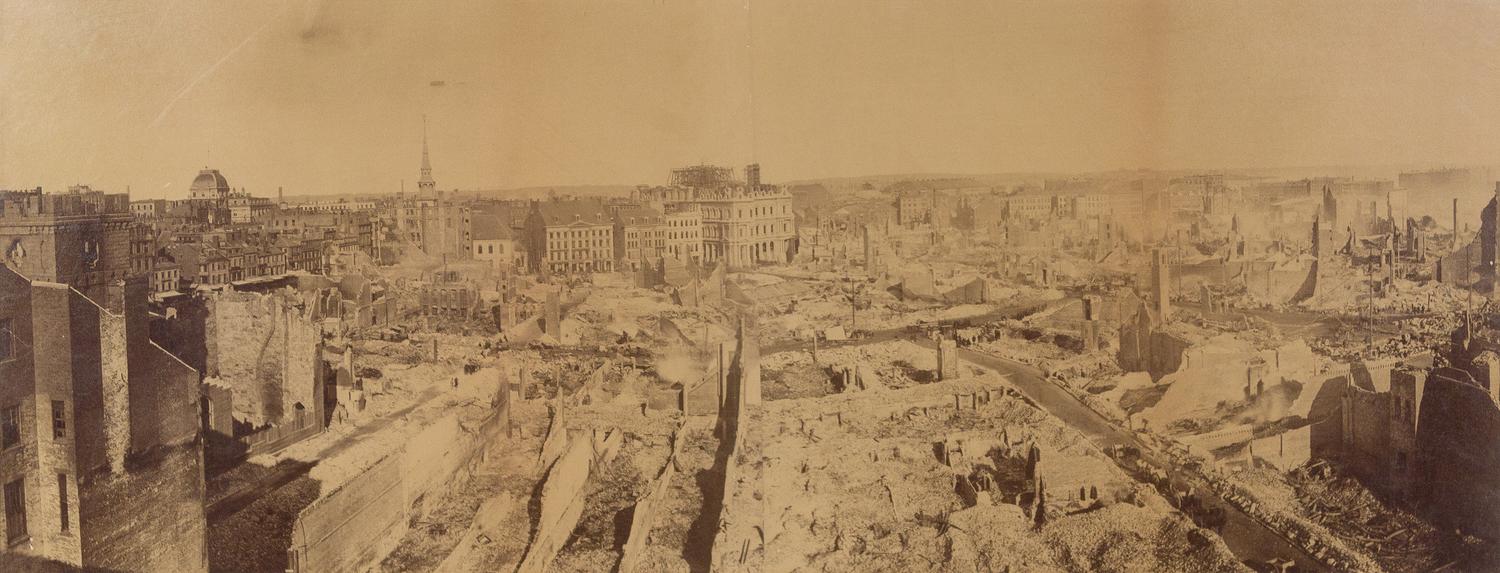 [CHICAGO FIRE]. "View of Aftermath of Chicago Fire." 12 x 31 inches (visible).
