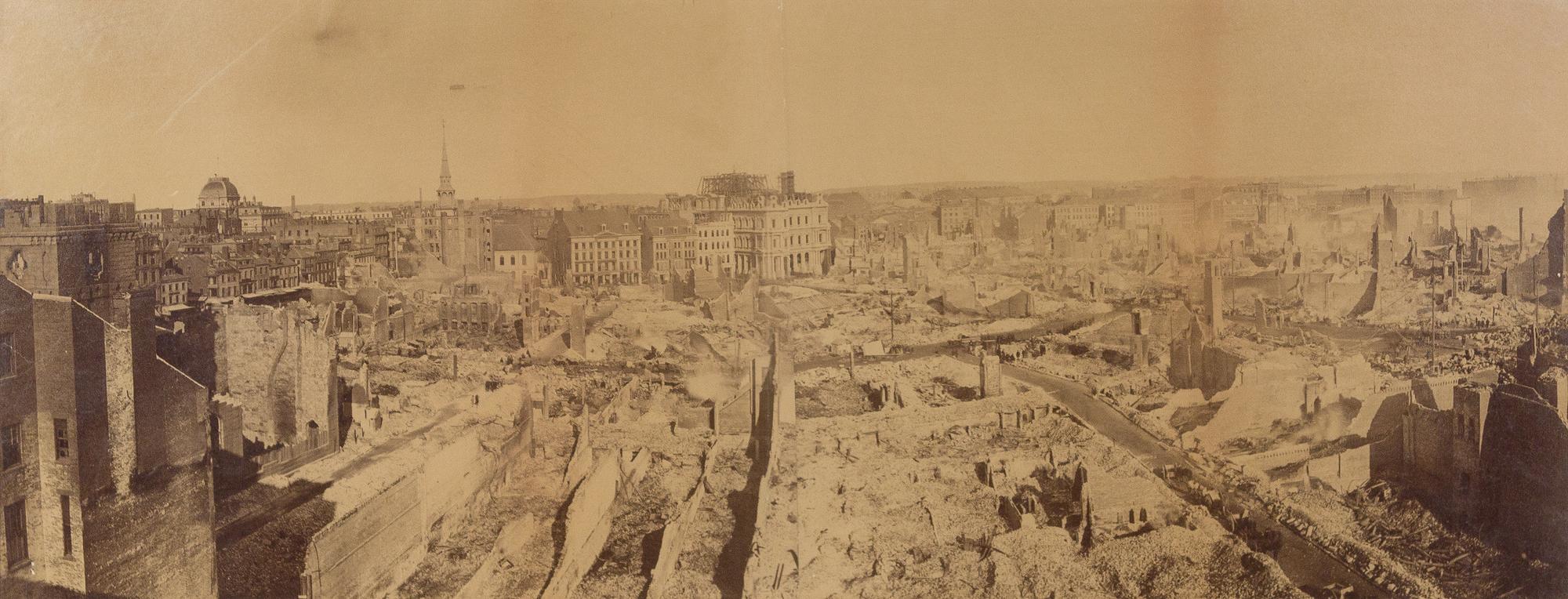 [CHICAGO FIRE]. "View of Aftermath of Chicago Fire." 12 x 31 inches (visible).