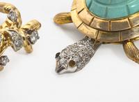 A Gold and Gemstone Turtle Pin and Diamond Ring