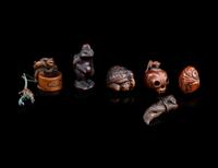 Six Japanese Carved Wood Netsuke