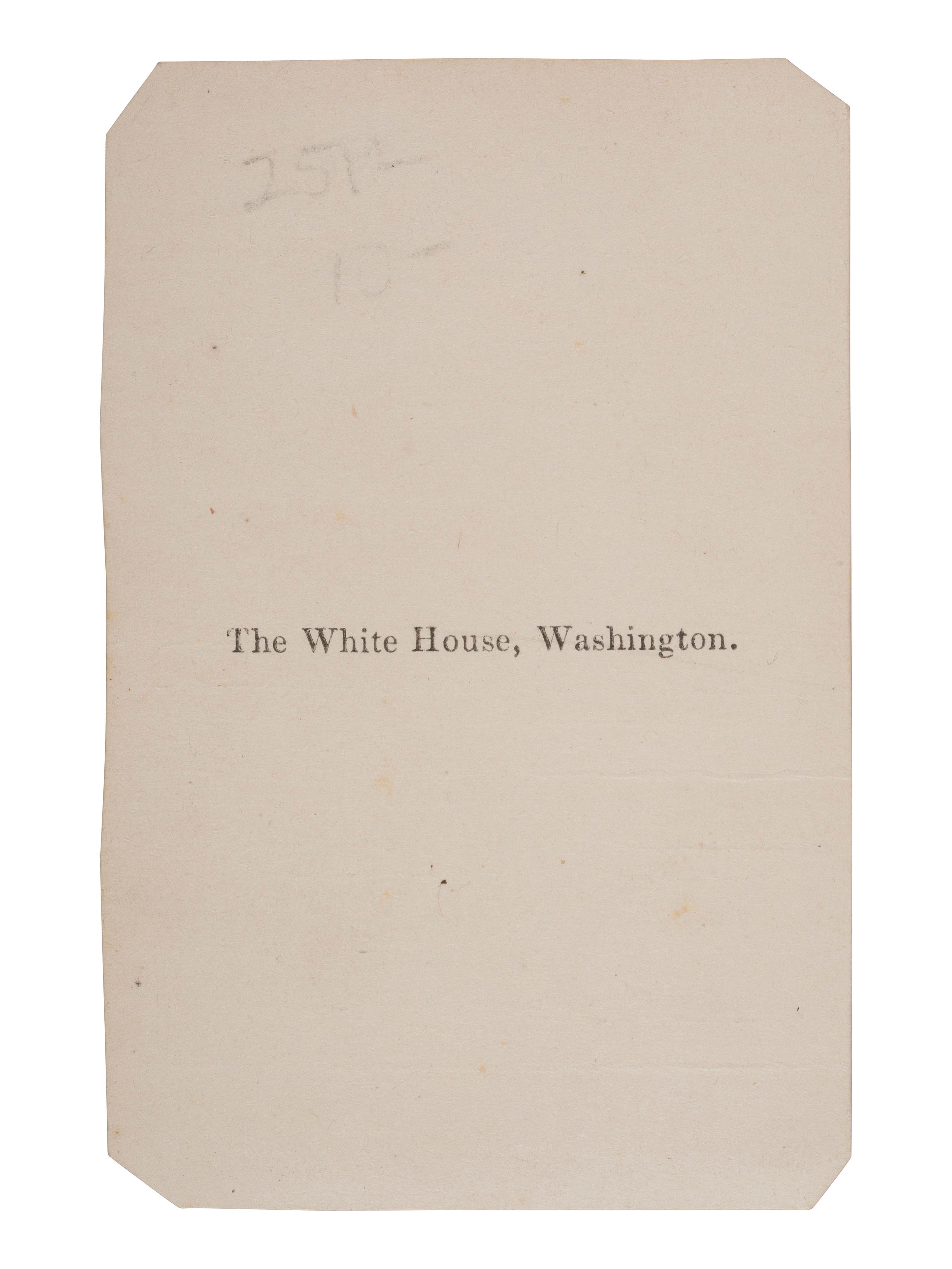 [LINCOLN WHITE HOUSE]. [WARREN, Henry F., photog., attrib.]. CDV of the White House possibly showing Tad Lincoln in the foreground. [Washington, DC, 6 March 1865].