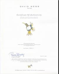 David Webb, Cultured Pearl, Enamel, Diamond and Yellow Gold Hummingbird Brooch